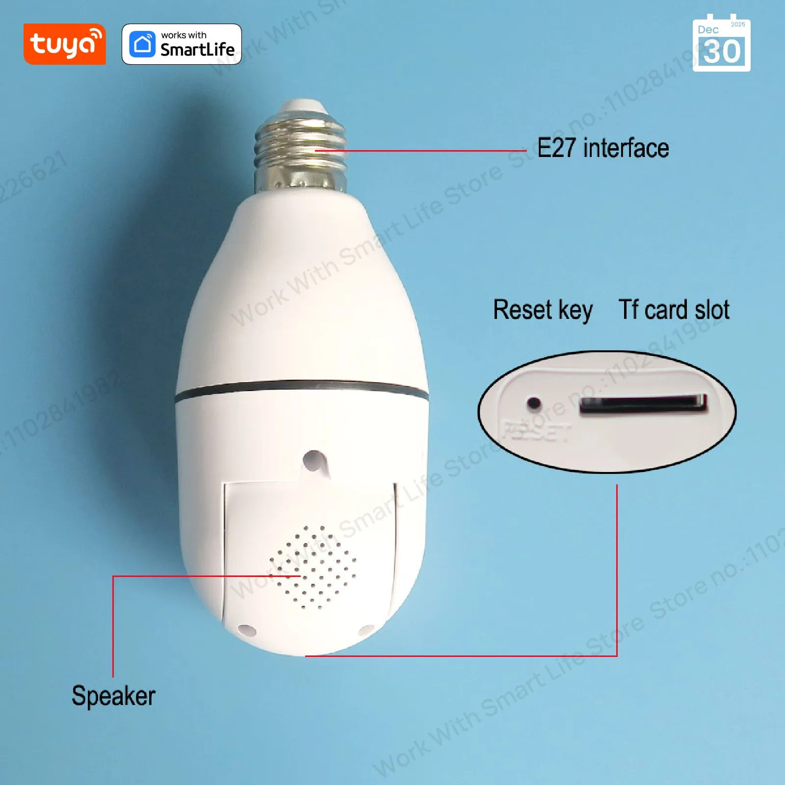 4MP Tuya Smart Home 2.4G E27 Bulb Wifi Surveillance Camera Night Security Video Surveillance Supprt Two Way Audio Mobile Motion
