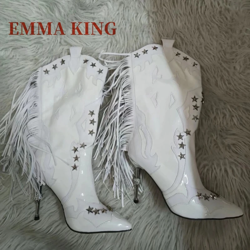 موضة الأسود كريستال هامش حذاء من الجلد مثير أشار تو المعادن أحذية عالية الكعب النساء السيدات الجانب سستة فستان أحذية الشتاء