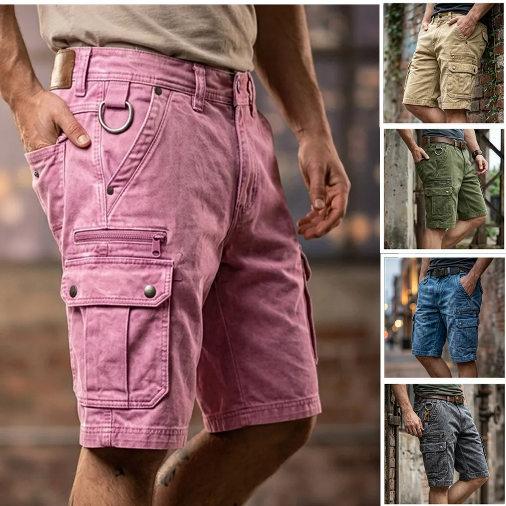 Men's Denim Shorts, Amazon Casual Washed Pants, European Size, In Stock, Multi-Pocket