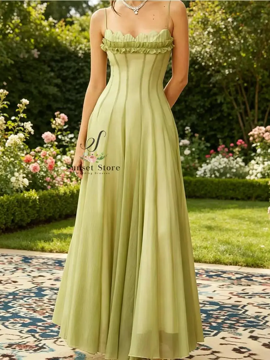 Customized  Spaghetti Strap Green Sleeveless Slim Formal Evening Dresses Birthday Party Prom Gowns
