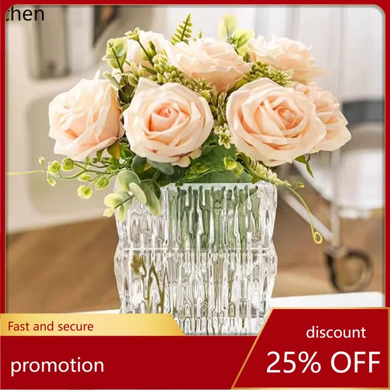 HT vase ornament living room flower arrangement glass transparent ins wind light luxury high sense