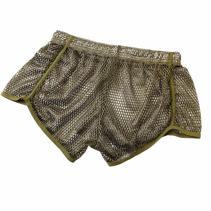 

Men's Mesh Underwear Breathable Sexy Home Shorts Hollow Transparent Loose Aro Fishing Net Gayman Boxers Para Hombre Under Pant