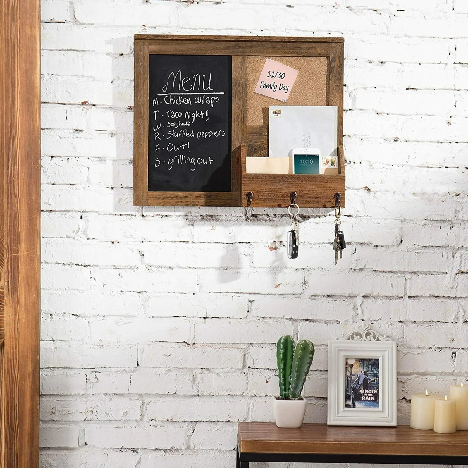 

Wall-Mounted Vintage Brown Wood Chalkboard with Cork Board & Mail Holder United States