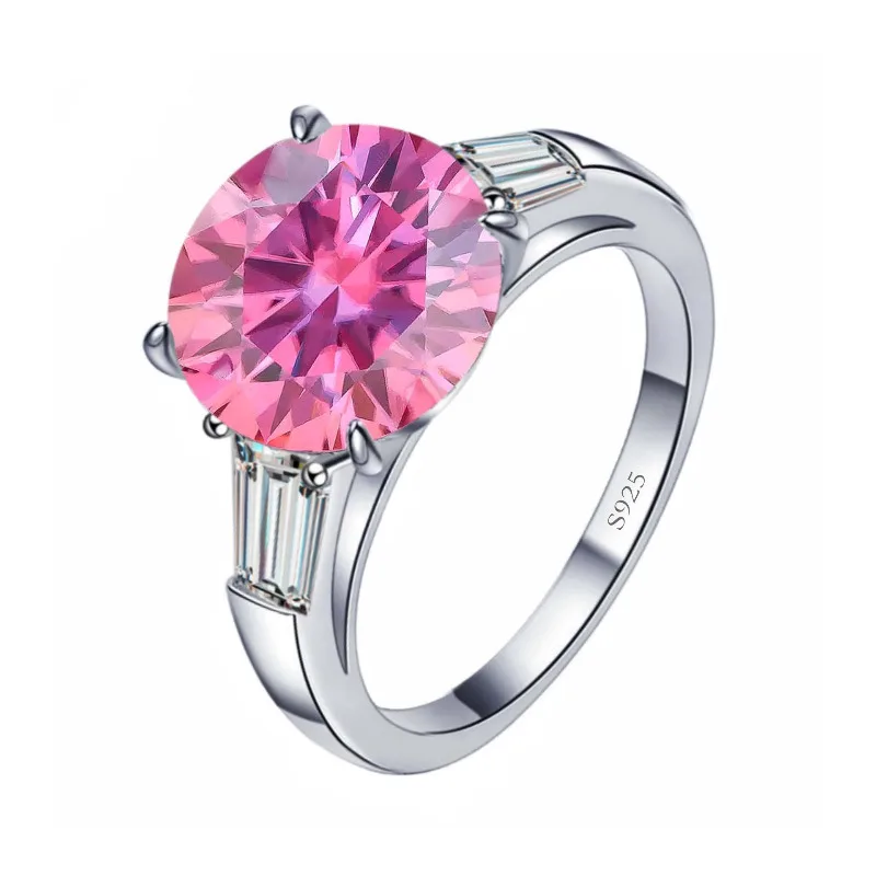 Solitaire 12mm Lab Pink Diamond Ring 925 Sterling Silver Engagement Wedding Band Rings for Women Bridal Party Jewelry Gift