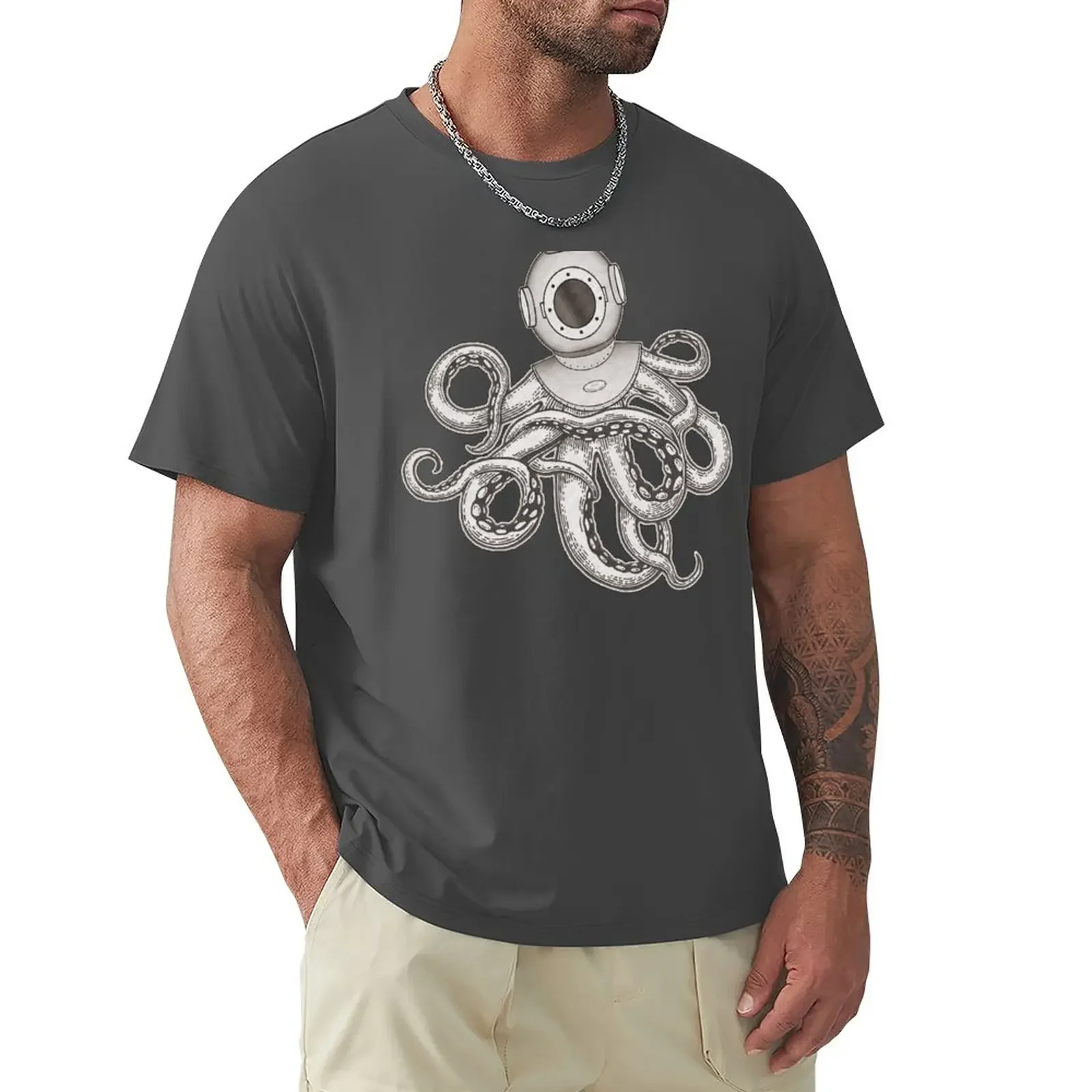 Steampunk Octopus With Diving Bell T-Shirt tees summer tops slim fit t shirts for men boys whites funnys mens clothes