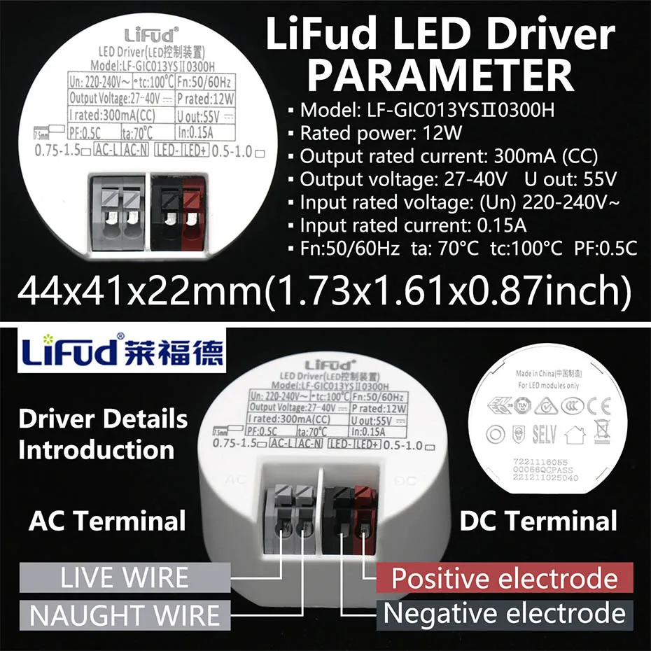 Lifud LED-Treiber 10 W 12 W 14 W 18 W 20 W 30 W 40 W LED-Netzteil AC 220 V 240 V Beleuchtungstransformator CE CB TÜV SAA RCM-Zertifizierung – Detail 2