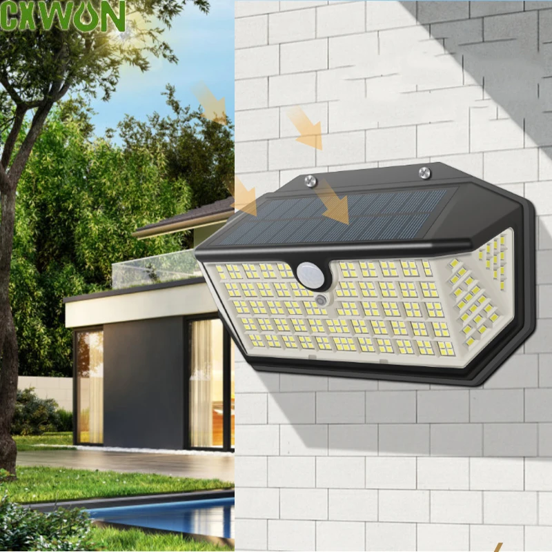 Outdoor Solar Led Ligh with Motion Detection  Waterproof Lamp 3 Mode Lighting Solar Panel Light for Security Lighting Garde Wall