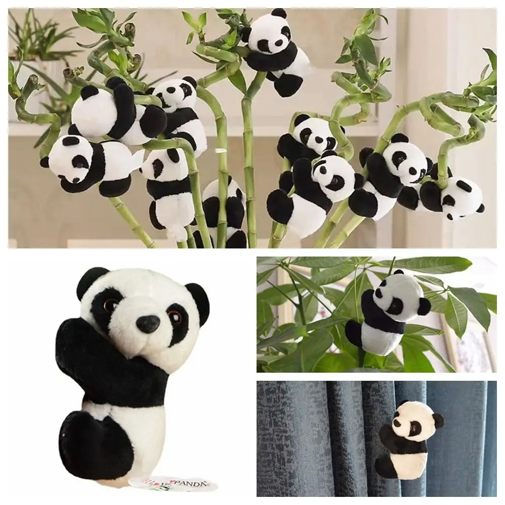 

Black White Plant Potted Ornament Cute Pendant Plush Animal Toys Stuffed Doll Curtain Clamp Mini Hugging Panda Clip