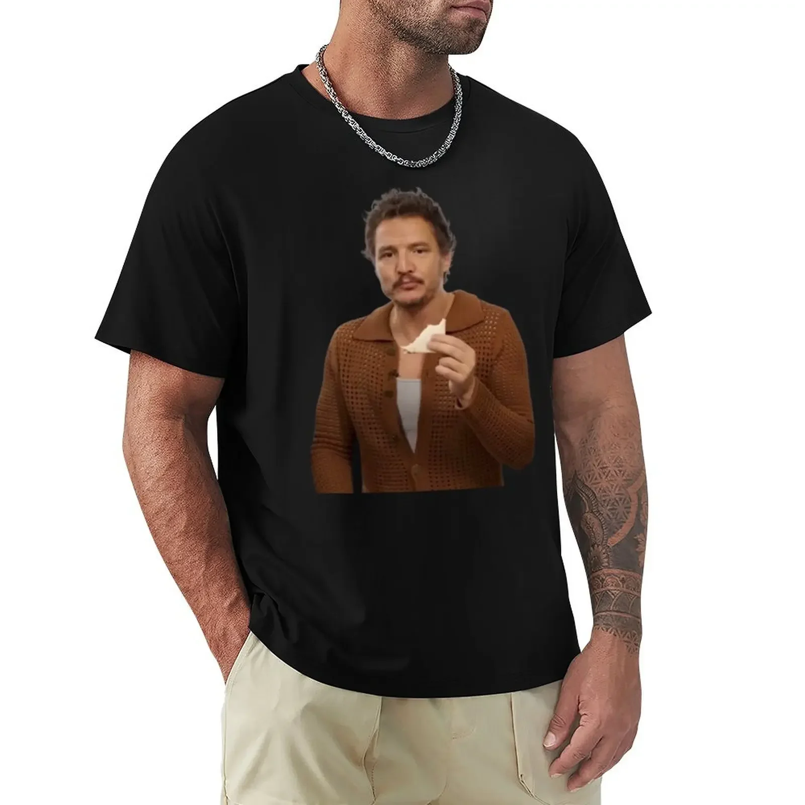 Ropa estética harajuku personalizada para hombres, camiseta de manga, ropa hippie, Peter Anor, comiendo un sándwich/tostado, Verano