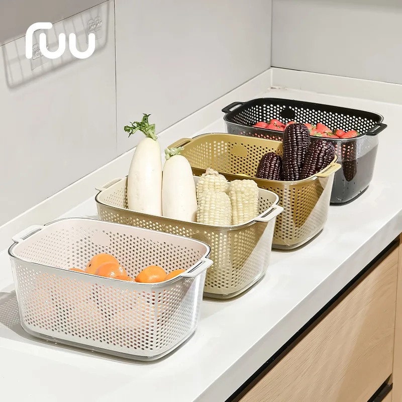 

Drain basket kitchen plastic double-layer rice washing basin drain basket household living room coffee table internet celebrity