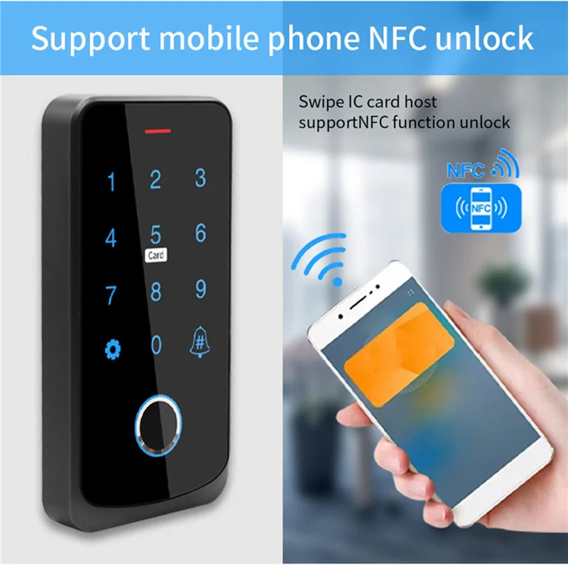 

ABKN-2X Tuya APP Контроль доступа Клавиатура Bluetooth Пульт дистанционного управления RFID IC M1 Карта Отпечаток пальца Клавиатура доступа TF9-Tuya Черный