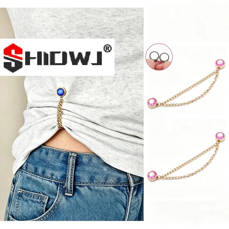 2Pcs Multi-Function Magnetic Waist Chain Tassel Clothing Clips With Adjustable Chain For Tightening Oversized Tops Roll Up Pants