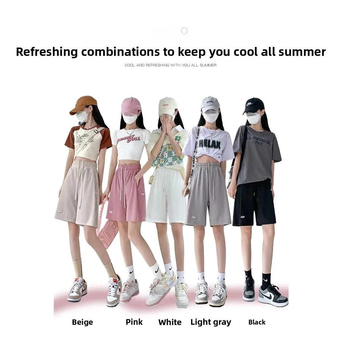 Damskie spodnie sportowe z wysokim stanem, z lodowego jedwabiu, letnie, cienkie, luźne, plus size, z szerokimi nogawkami, do kolan, w stylu koreańskim.