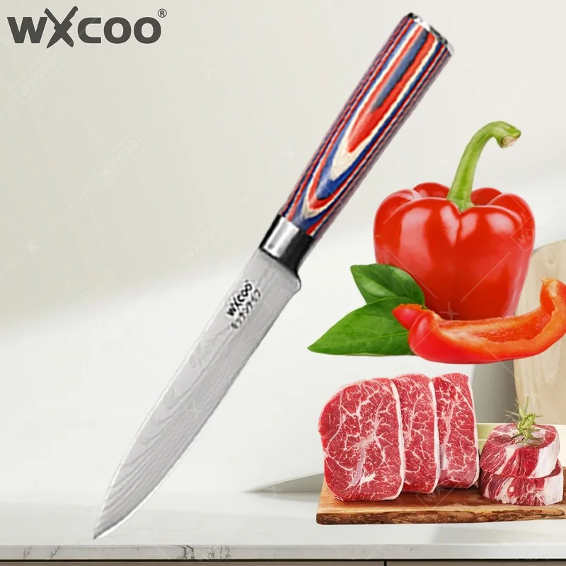WXCOO Utility Knife Kitchen Knife High Carbon Stainless Steel 5 Inch Chef Knife Wooden Handle Cooking Meat Paring Fruit Cleaver