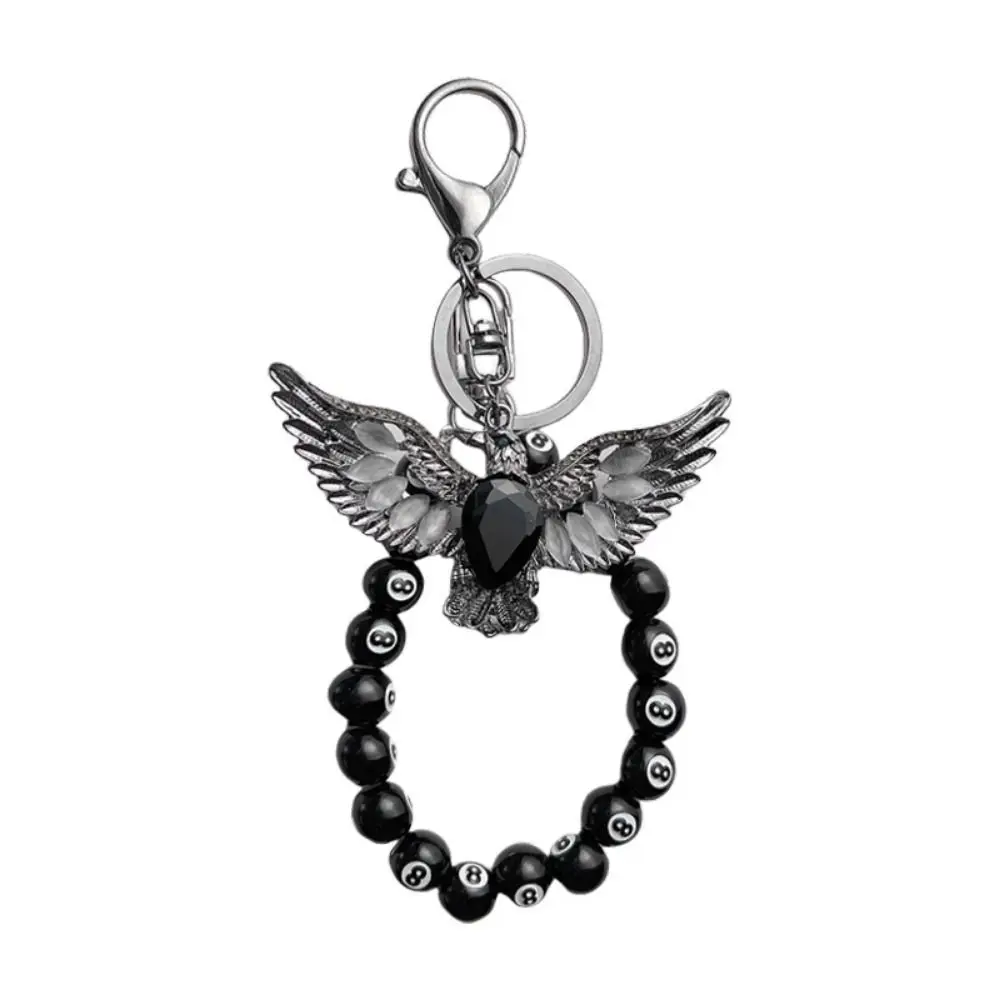 Cat Eye Stone Beaded Eagle Keychain Black 8 Billiards Delicate Bag Pendant Advanced Sense Alloy Car Key Ring Phone Pendant