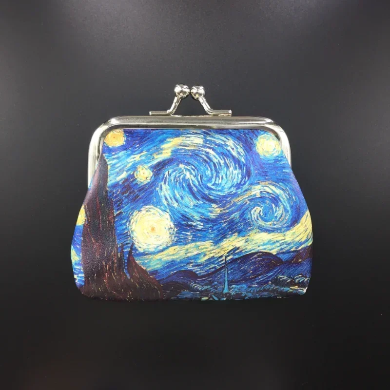 Van Gogh pintura a óleo porta-moedas para homens e mulheres, aparência colorida, porta-carteira, fivela estilo retro europeu, bolsa de armazenamento