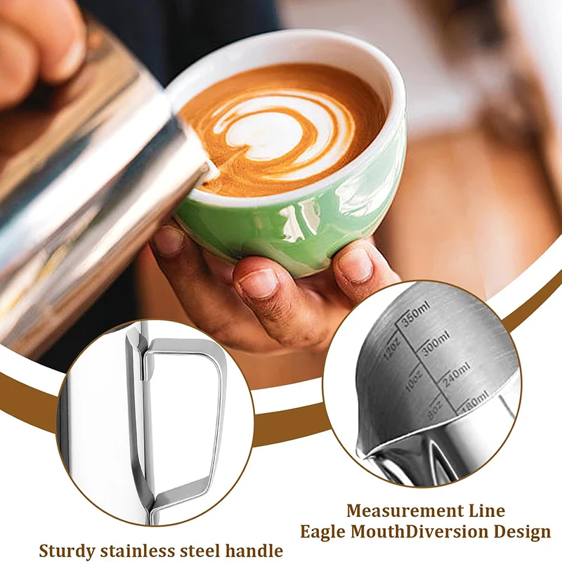 Pichet à mousse de lait 350ML pichet à mousse en acier inoxydable ensemble de tasses à café pichet à lait Latte Barista pour Machine à café