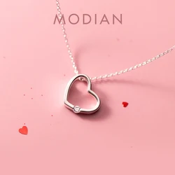 Modian White & Pink Zircon Hollow Out Hearts 100% Authentic 925 Sterling Silver Pendant Necklace for Women Fashion Fine Jewelry