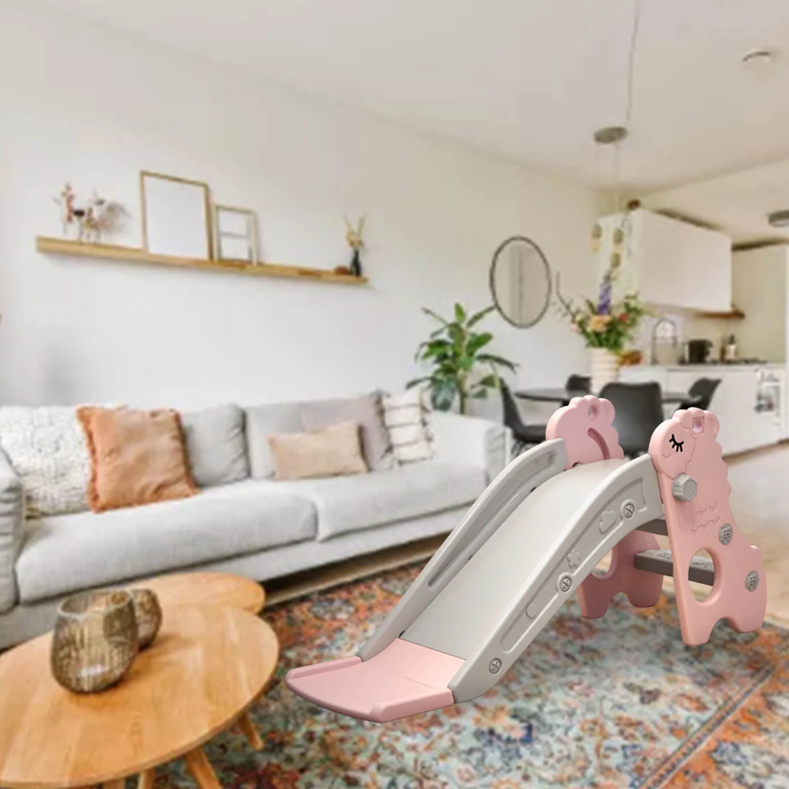 Zjeżdżalnia wewnętrzna dla dzieci, wolnostojąca, składana, z 2 schodkami, stabilna podstawa, drabinka do wspinania, zjeżdżalnia dla maluchów, zjeżdżalnia dla dzieci.