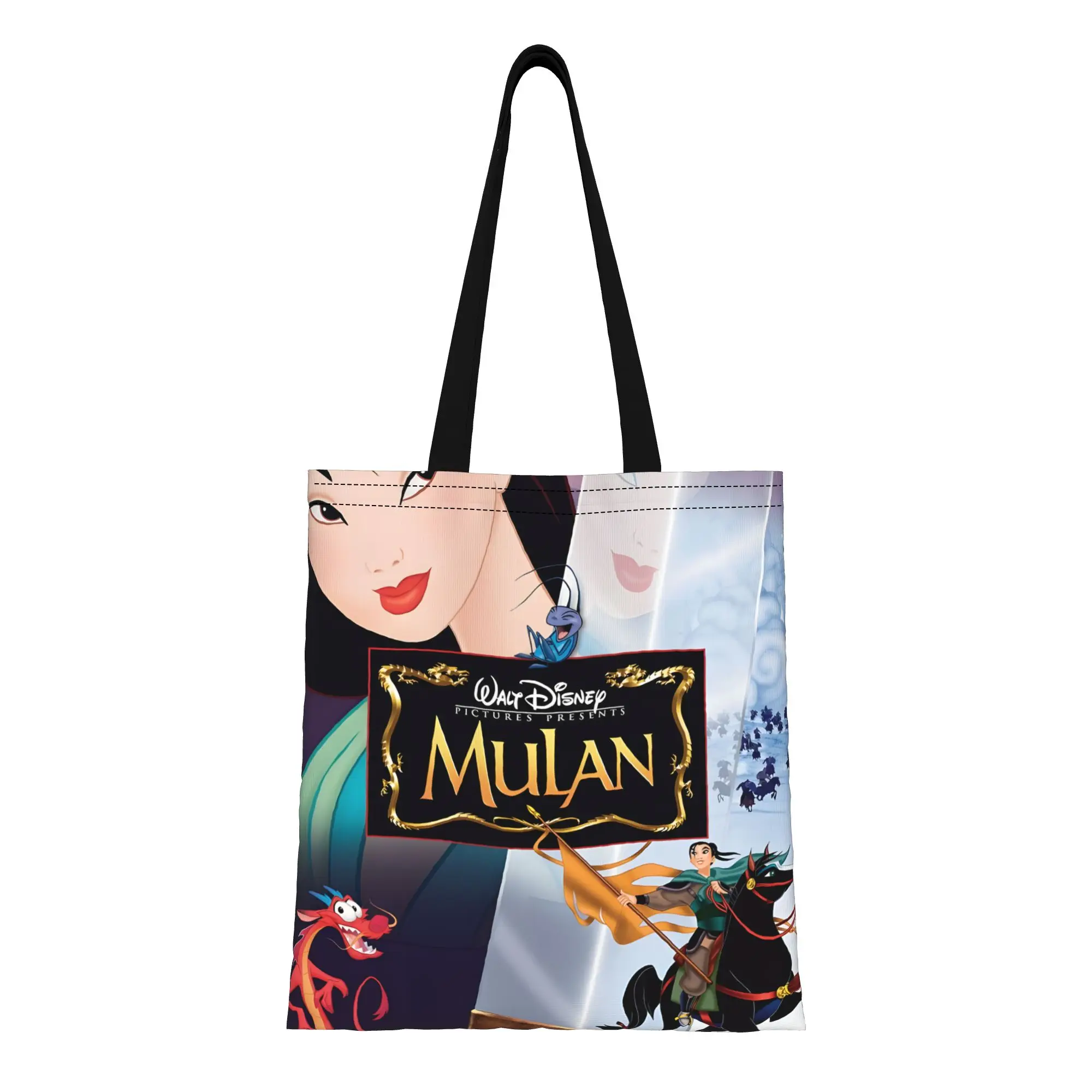 

1PC Two Sides of Mulan Character Canvas Tote Bag No Closure Design Hand Washable Tote Mulan Durable Canvas