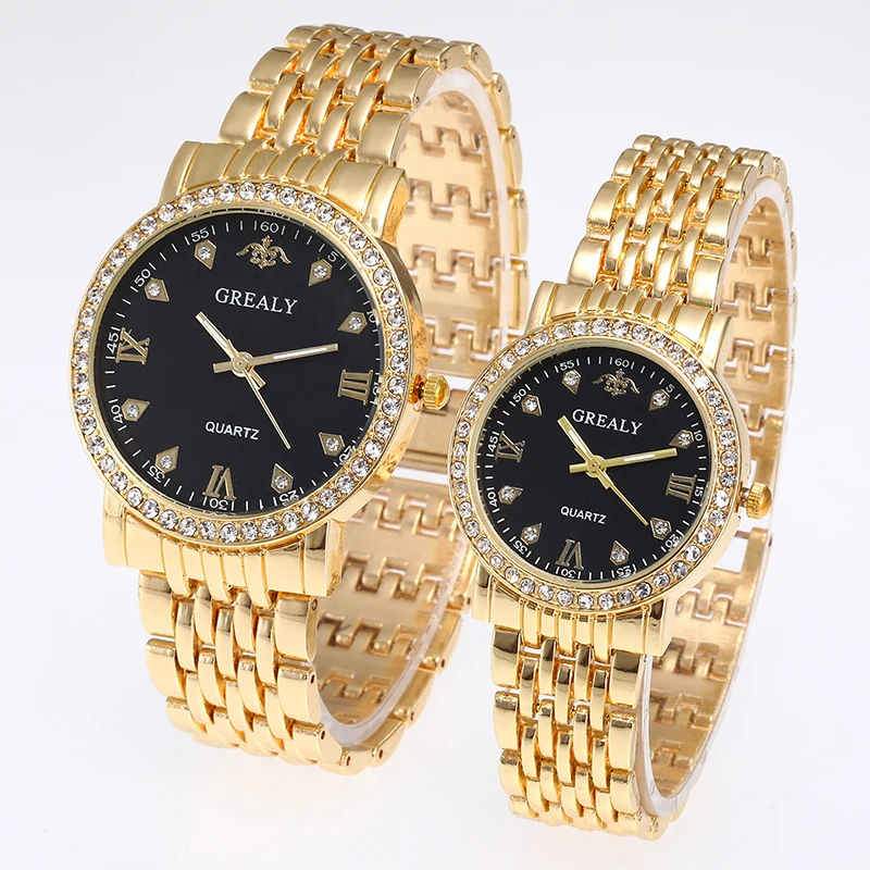 Steel Bracelet Set with Diamond-Encrusted Men's Watch, Women's Casual Scale Quartz Watch, Couple Pair