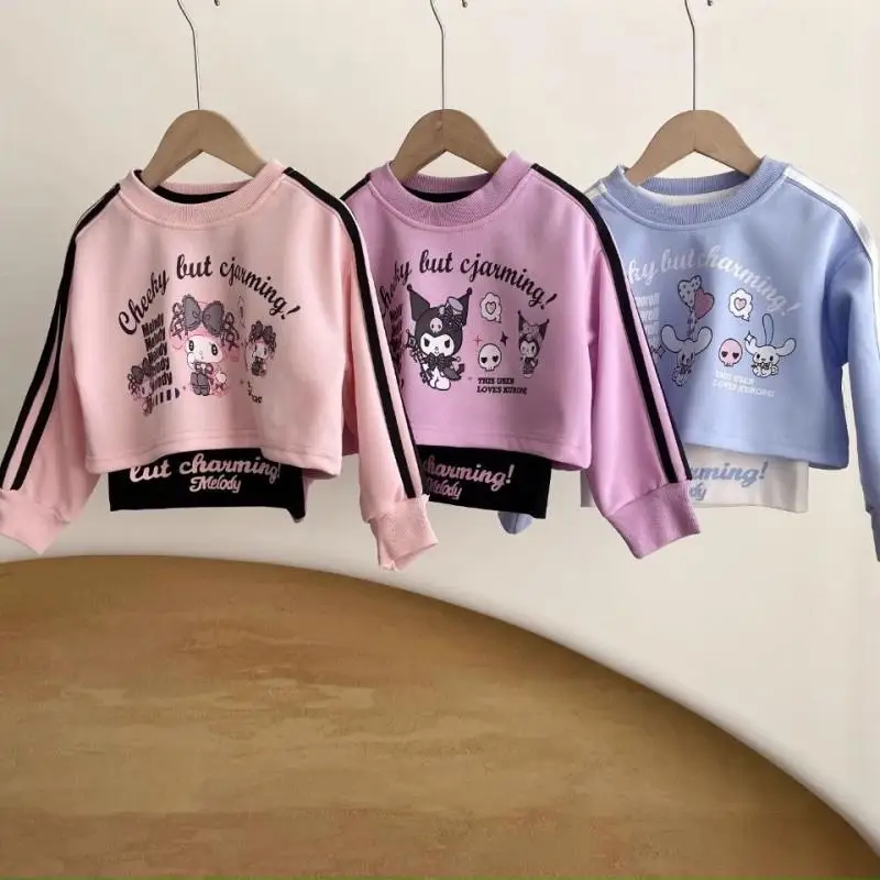 3Pcs Anime Sanrioed Mymelody Kuromi Cinnamoroll Girl Sportswear Suit Autumn Winter Fashion Casual Suit Kids Clothes High Quality