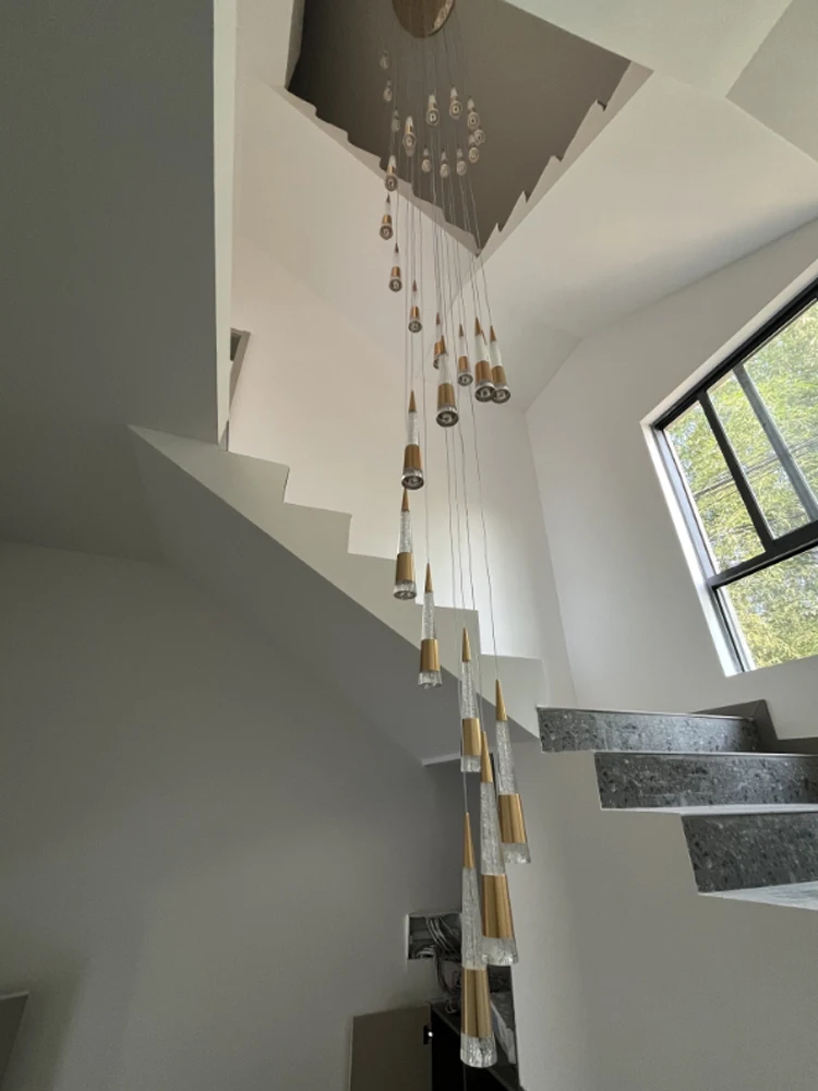 Nordic Modern LED Hanging Staircase Chandelier Villa Living Room Attic Pendent Lamp Dining Room Kitchen Pendant Indoor Lighting