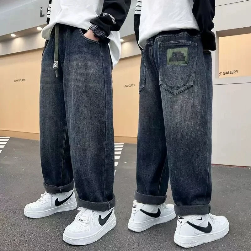 2025 Boys' Jeans in Spring and Autumn, Mid To Large Children's Casual Pants, Handsome and Versatile, Boys' Pants, Street Style