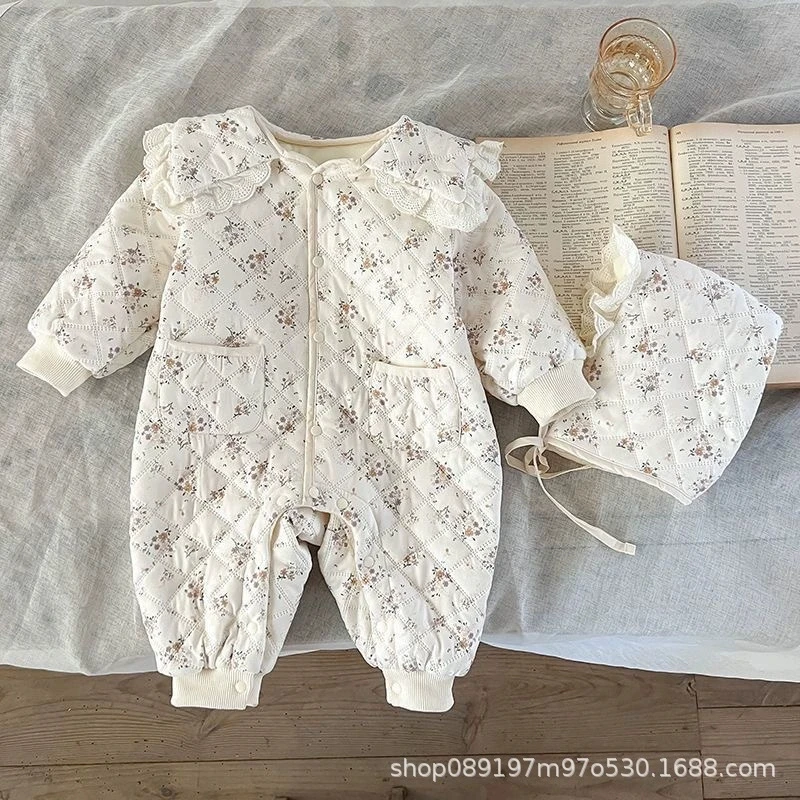 Baby Clothing Floral Romper 2026 Spring autumn New Fashionable Baby Onesie Korean Style Lace Lapel Floral Long Romper