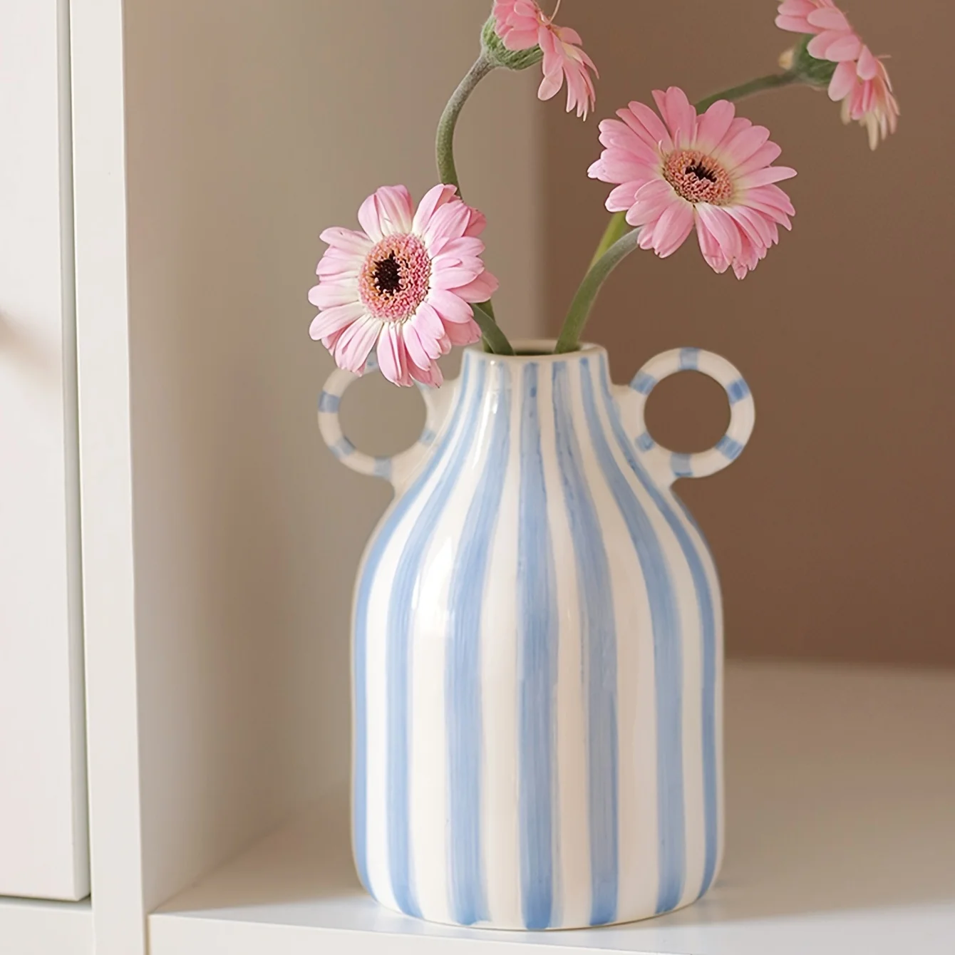 Exquisite Hand-Painted Double Ear Ceramic Cylinder Vase Casual Style Tabletop Decor for Flower Arrangements Living Room