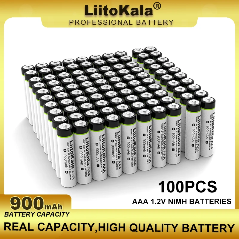 100PCS/LOT LiitoKala AAA NiMH 1.2V Rechargeable Battery 900mAh Suitable For Toys, Mice, Electronic Scales, Etc.