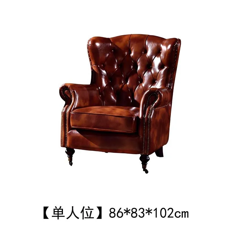 oil wax leather brown single cha ir sof a tiger ch air high backrest pull buck le hotel recep tion living room