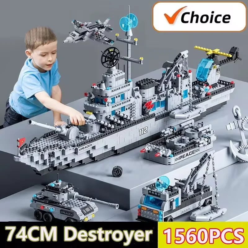 1560pcs 6 IN 1 Military Navy Ship Sets Building Blocks  Sets Army Boat Plane Model DIY Toy For Children Bricks Toy Birthday Gift
