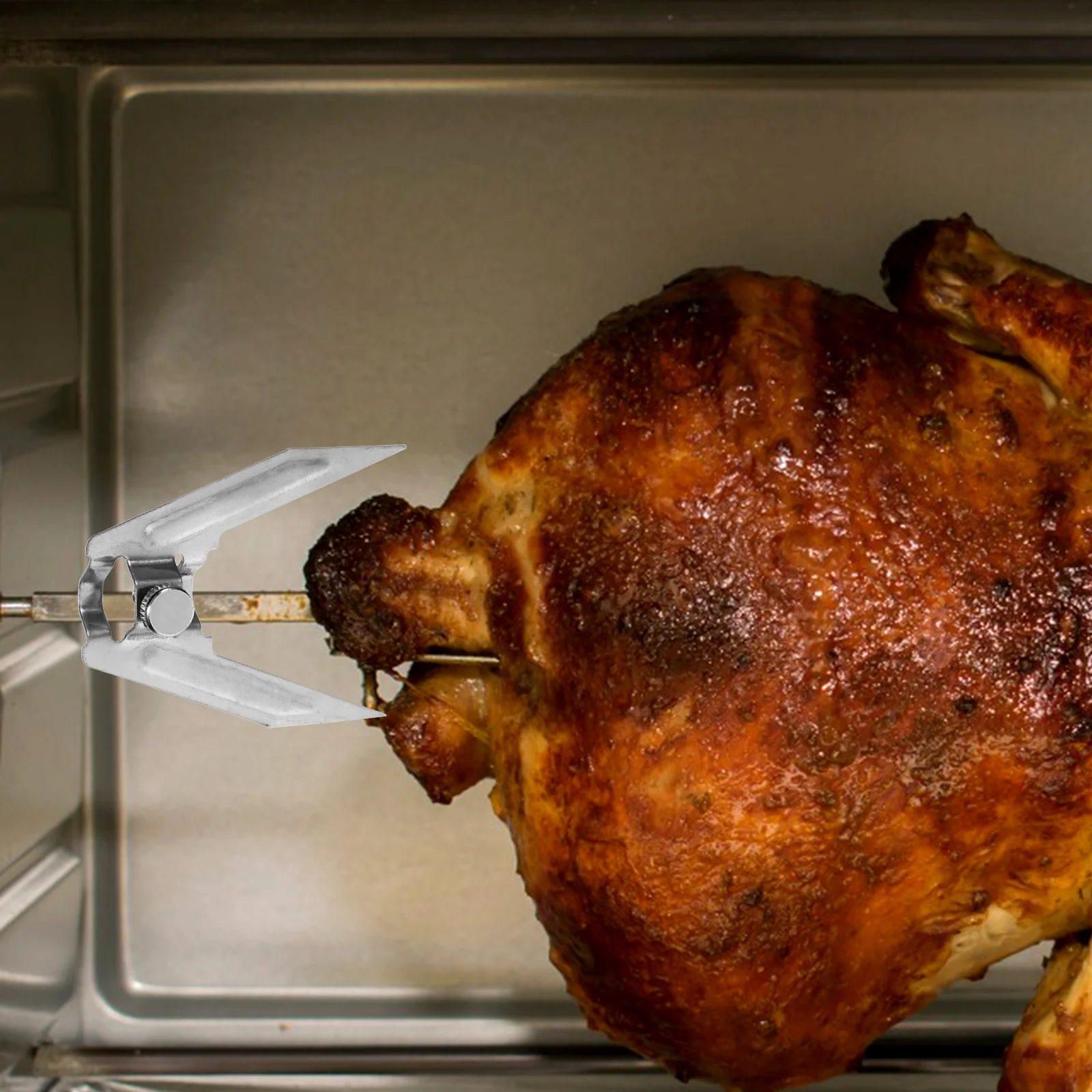 

2Pcs Rotating Roast Chicken Fork Stainless Steel Meat Grill Fork Barbecue Tool Kitchen Gadget Cooking Meat Spit Rods
