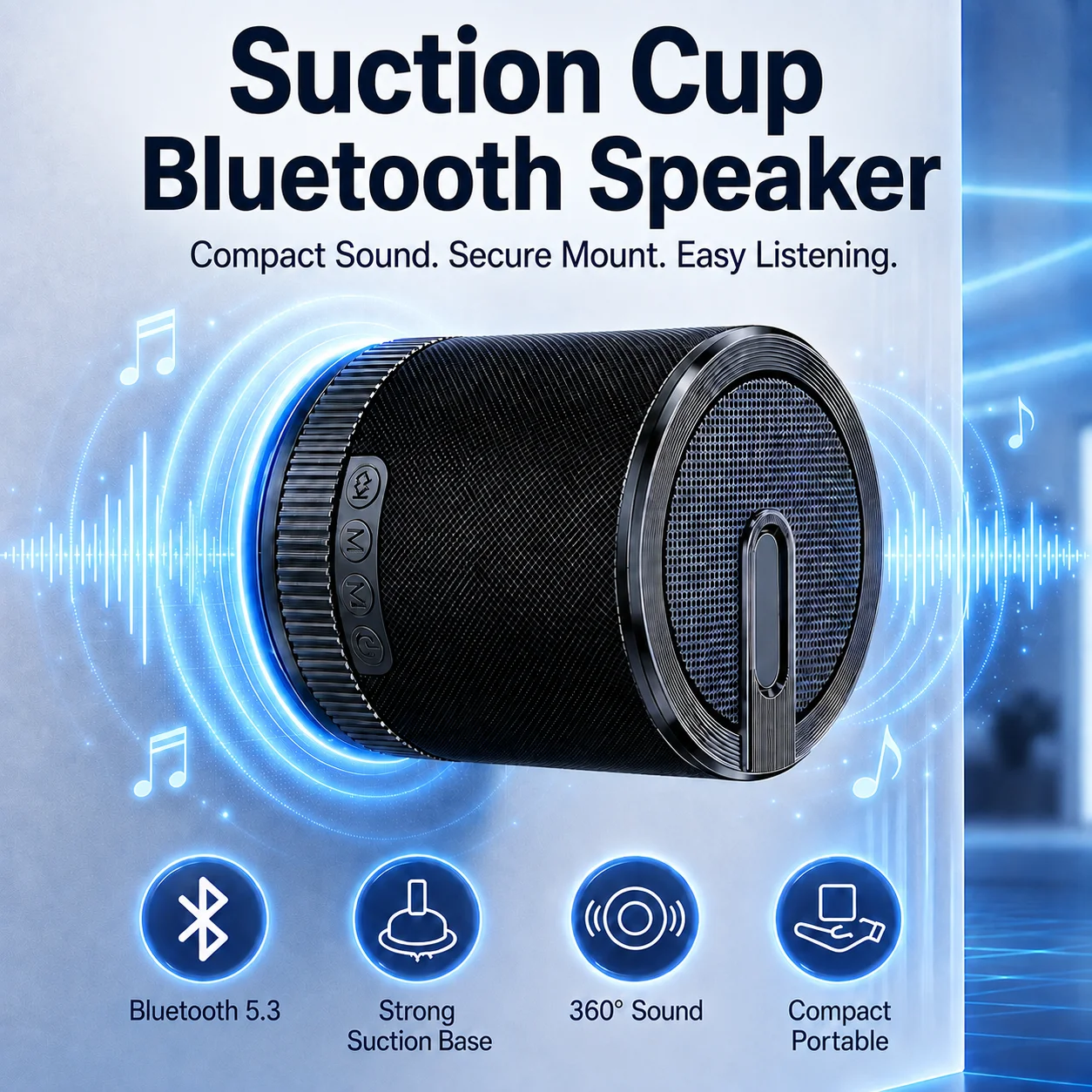 Portable Suction Cup Bluetooth Speaker, Bluetooth 5.3, 5W Mini Wireless Speaker with TWS Pairing for Bathroom, Car and Desk