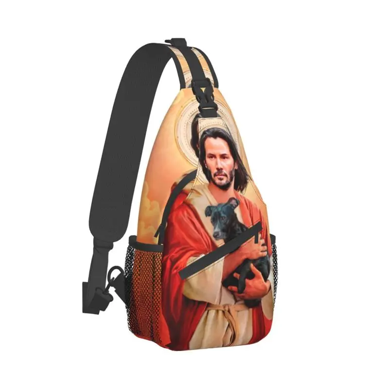 Custom Jesus Saint Meme Keanu Reeves Sling Bag Voor Mannen Cool Schouder Crossbody Borst Rugzak Fietsen Camping Dagrugzak