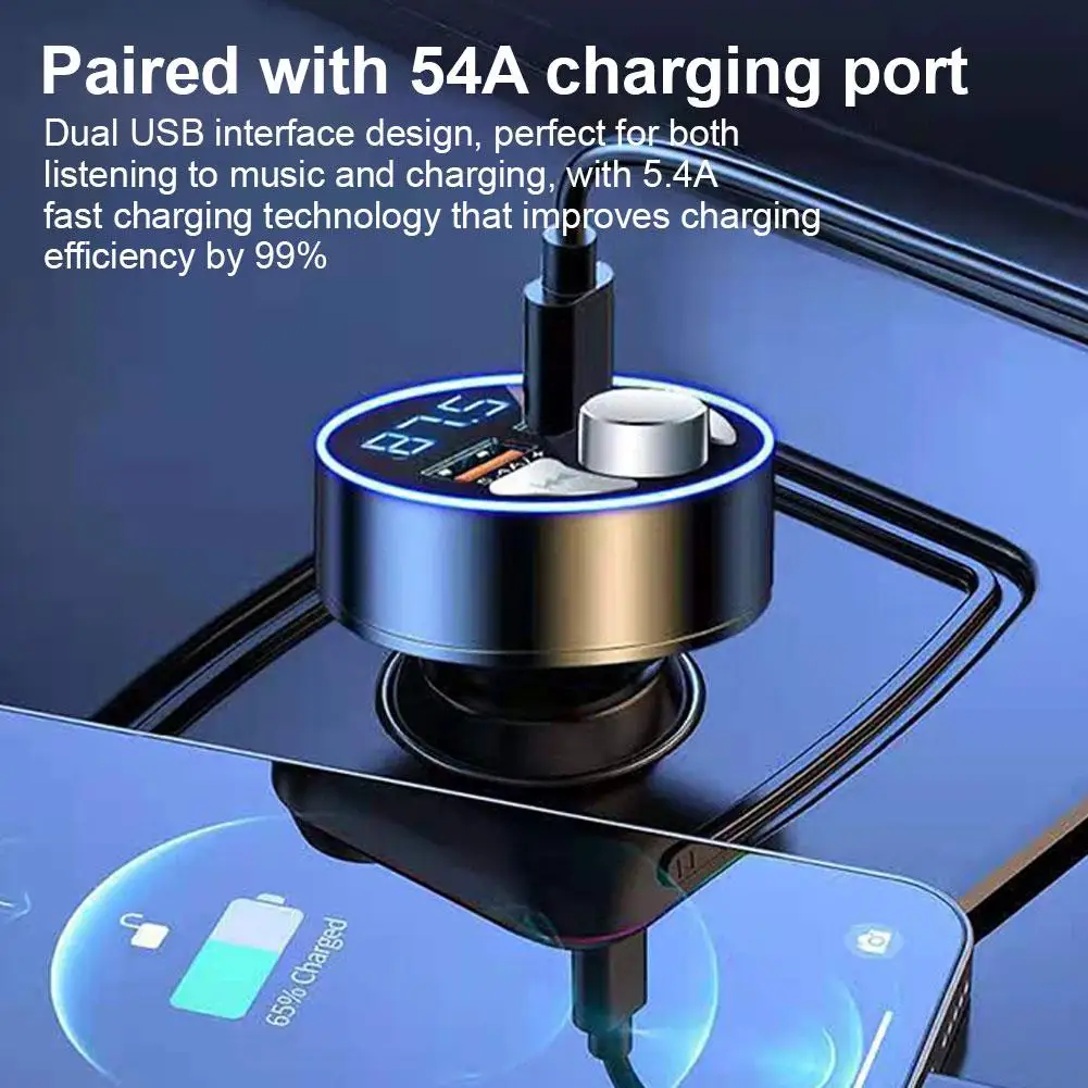 Car Charger Fast Charging Bluetooth Player 5.4A Cigarette Mobile Accessories Auto Phone Power Lighter Adapter W5L6