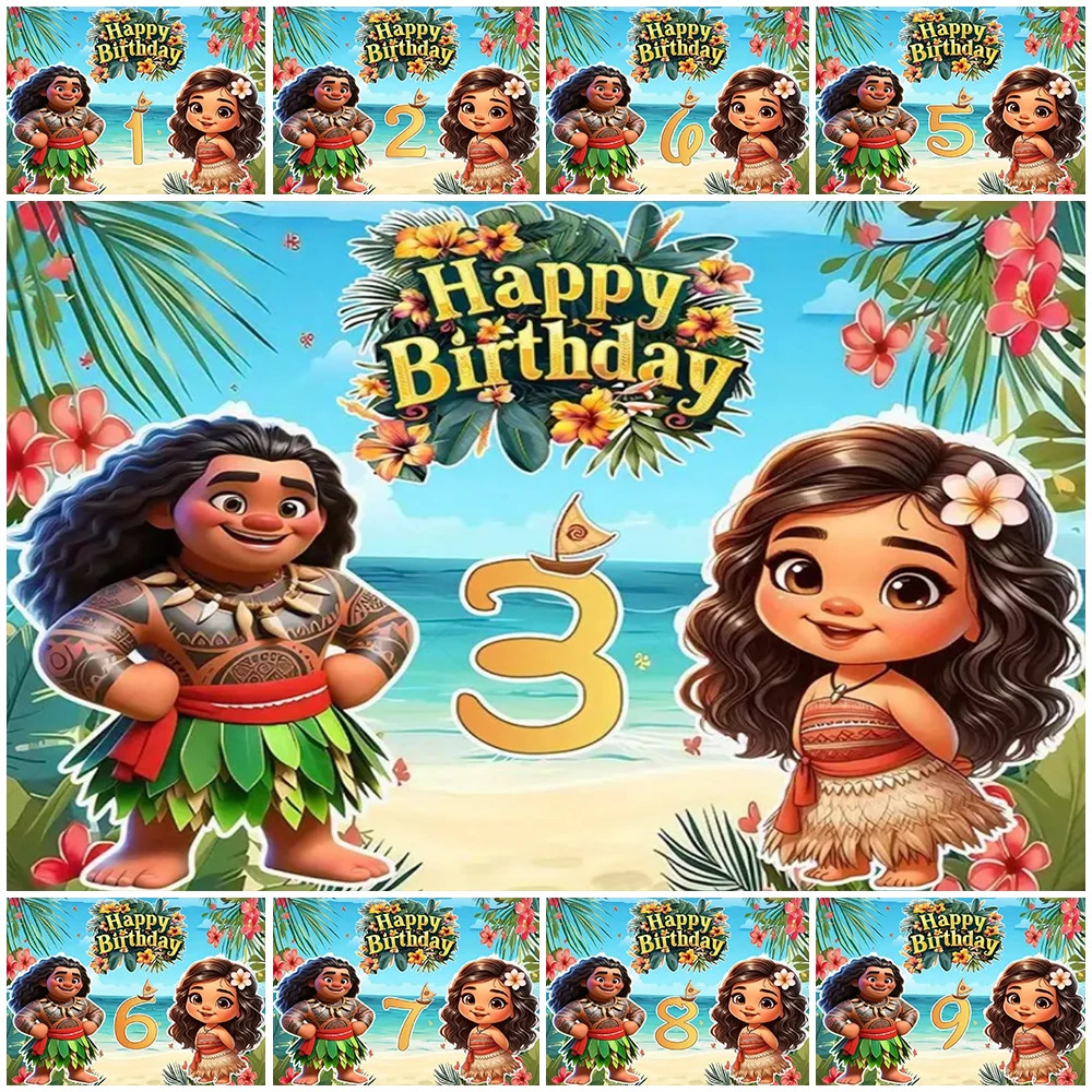 

Disney Moana Theme Backdrops Children's Birthday Party Decorations Supplies Banner Kid Gifts Cartoon Vaiana Photo Shoot Props