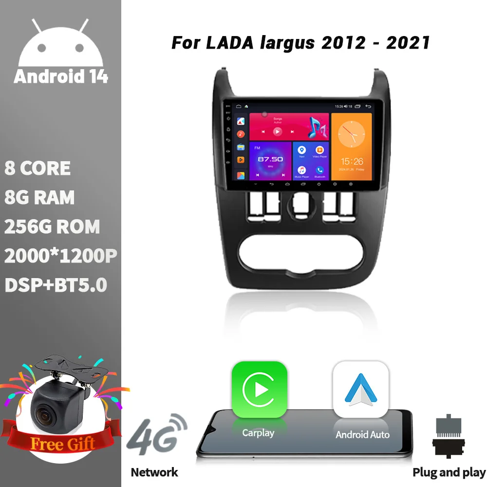 Wireless CarPlay Screen Stereo For LADA largus 2012-2021 4G WIFI Android Car Radio Multimedia Player Navigation 2DIN