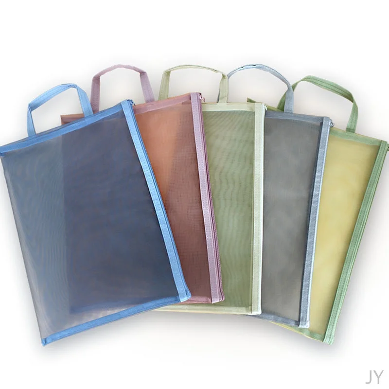 

A4 Morandi transparent mesh file bag zipper stationery storage bag