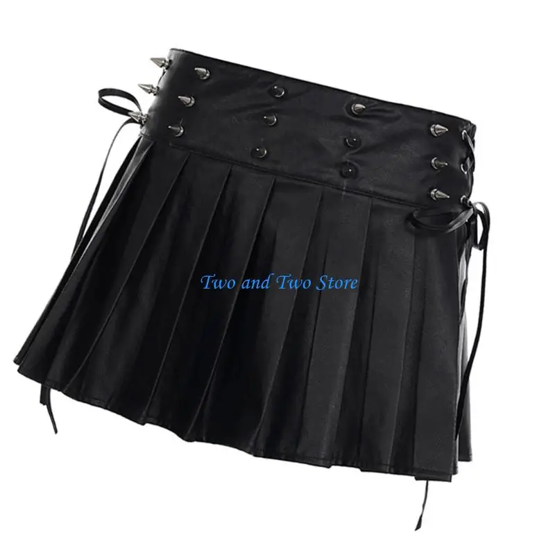 HX6F Weicher PU-Lederrock mit hoher Taille, lässiger eleganter Stil, Faltenrock, tägliches Outfit