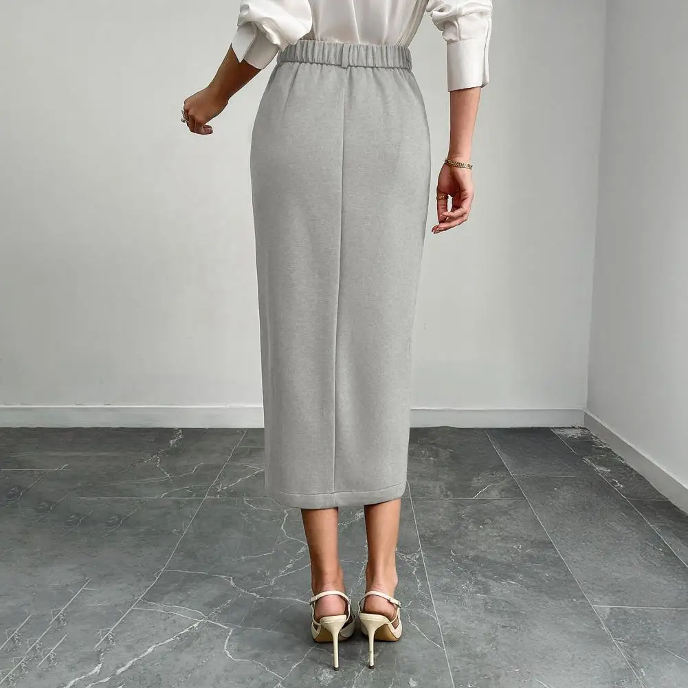 Elegant Khaki Women's Skirt Fashion High Waisted Ankle-Length Skirts Casual Straight Solid Skirt Female Clothing Casual Skirt