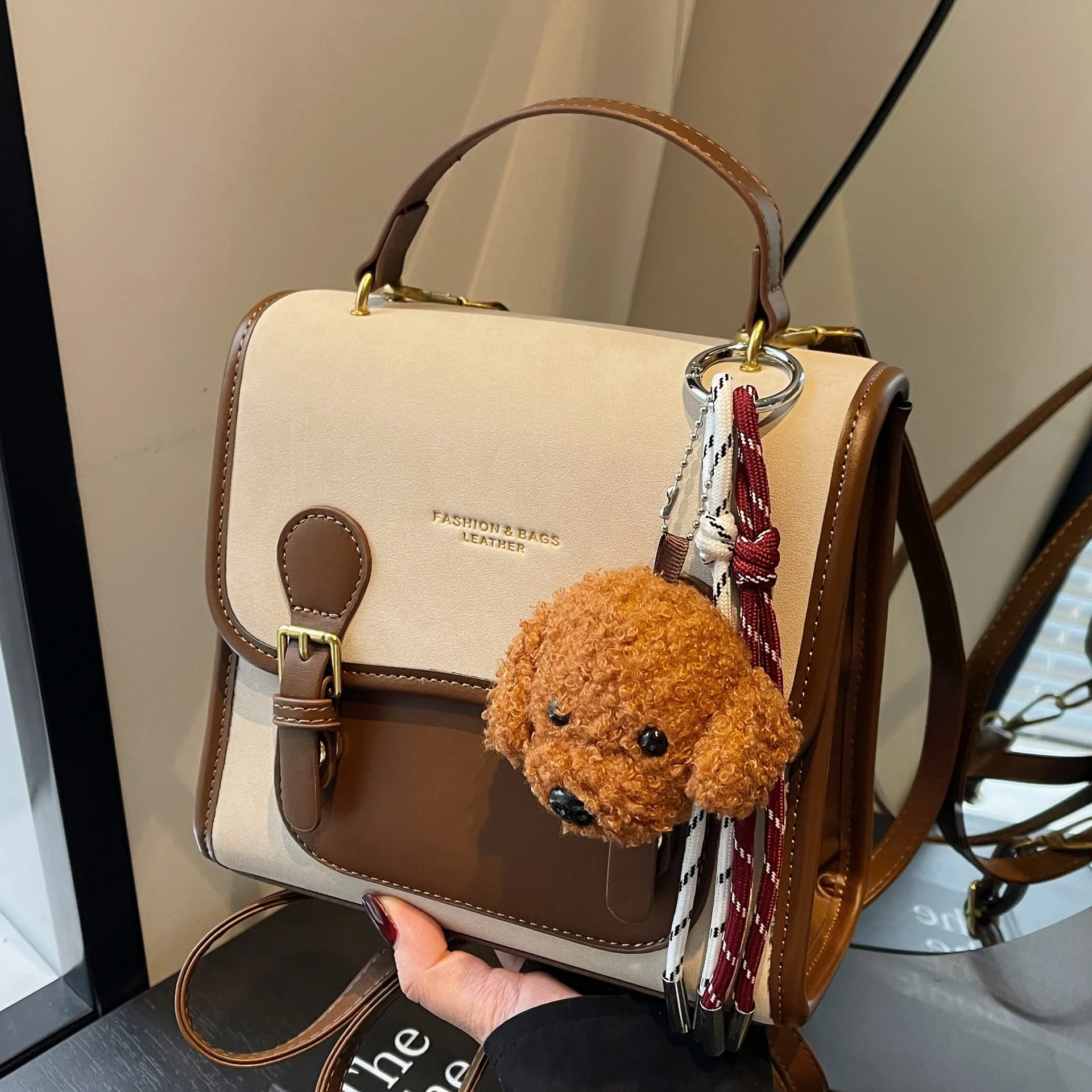 

2025 Vintage Matte Color-Block Backpack for Women, Trendy Convertible Tote Bag, Work-Friendly & Casual Daypack