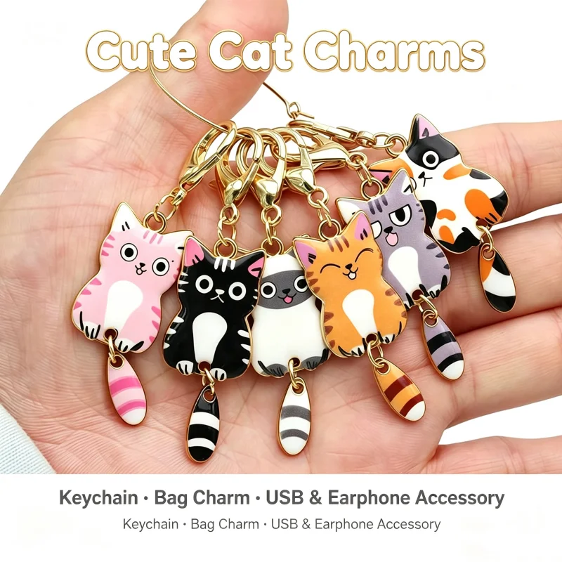 Cat Keychain, Cute Cat Charms, Accessories for Women Car Keys Purse Handbags Girls Women Gift DIY Crafts