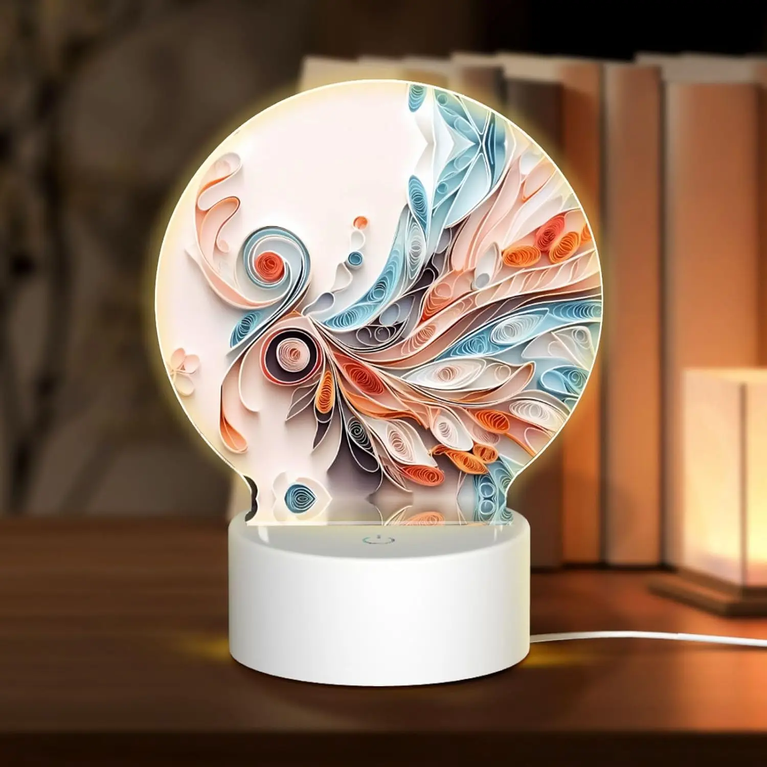 Quilling‑Style Abstract Swirl Floral Acrylic Nightlight Round Panel USB Powered Touch Control Desk Ambient Lamp Home Gift