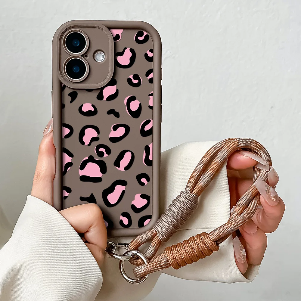 حافظة لهاتف آيفون 16 15 14 13 12 11 Pro MAX XS Max XR 7 8 Plus غطاء ناعم من البولي يوريثان الحراري بطباعة الفهد الوردي #1