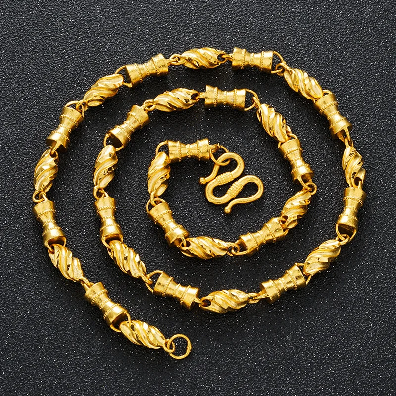 Gold store 9999 24K real gold domineering men's twist candy chain jewelry for men necklace fashion