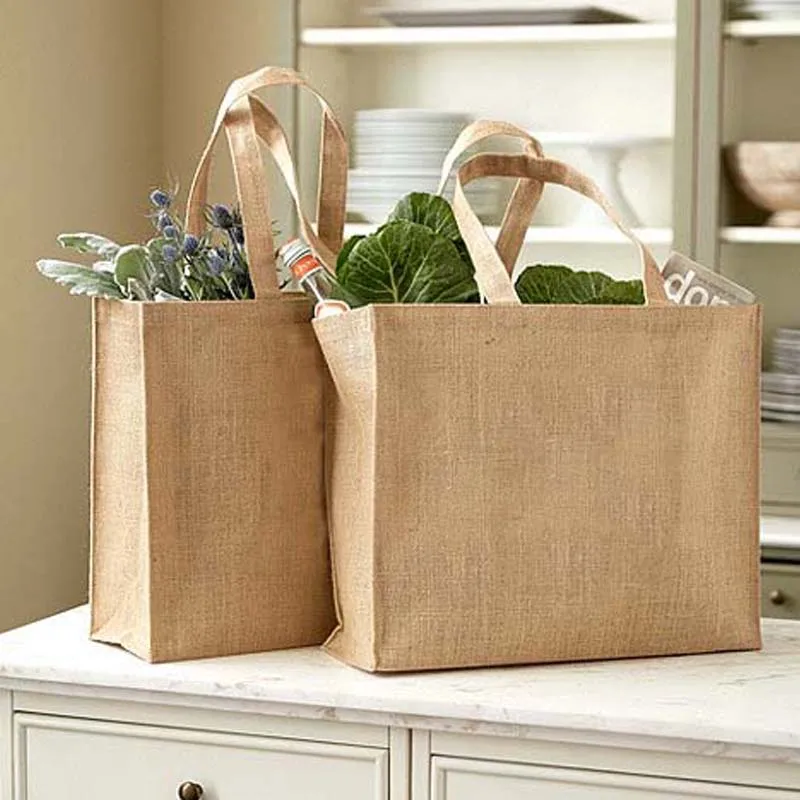 

100pcs Plain Nature Jute Burlap Market Shopping Bag Custom Size Logo Print Accept