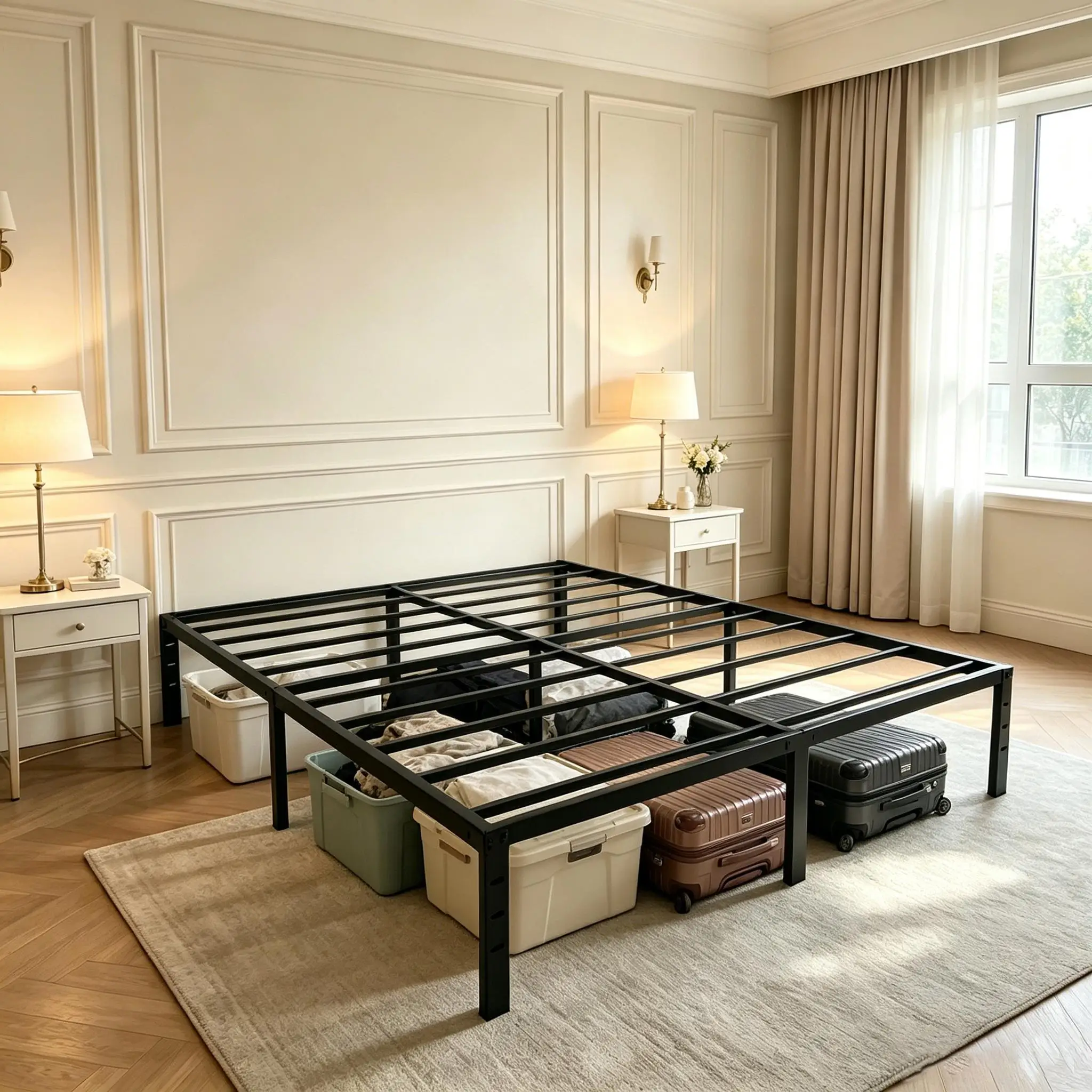 Heavy Duty Metal Platform Bed Frame with Under Bed Storage Space 14 16 18 Inch Sturdy Steel Slat Support Mattress Foundation for Twin Full Queen King Size No Box Spring Needed Bedroom Furniture