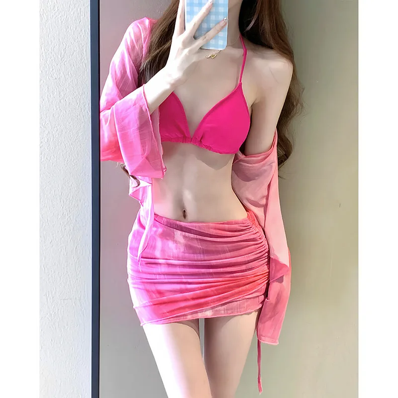 Swimsuit Women's Four Piece Set Split Skirt Style Hollow Out Conservative Swimsuit Beach Soak Hot Spring Bikini